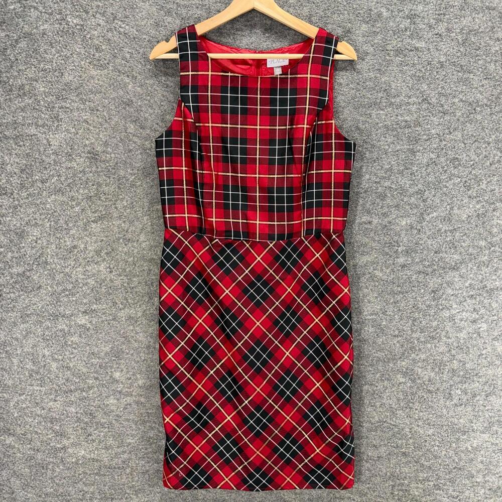 Place Dress Women S Small Red Plaid Shift Midi Sleeveless Zipper Lined Casual